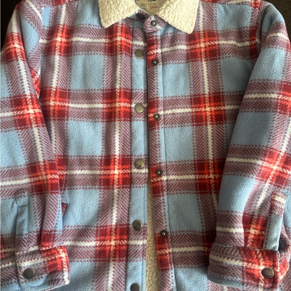 Soho Red and Blue Plaid Kids Jacket with Sherpa Collar